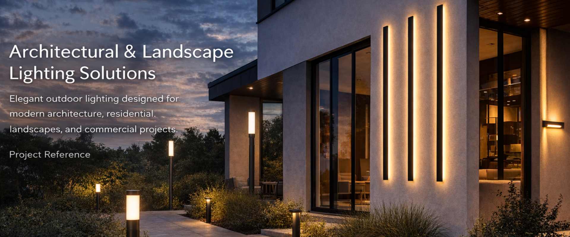 architectural wall lights and garden bollard lights for modern building facade and landscape lighting